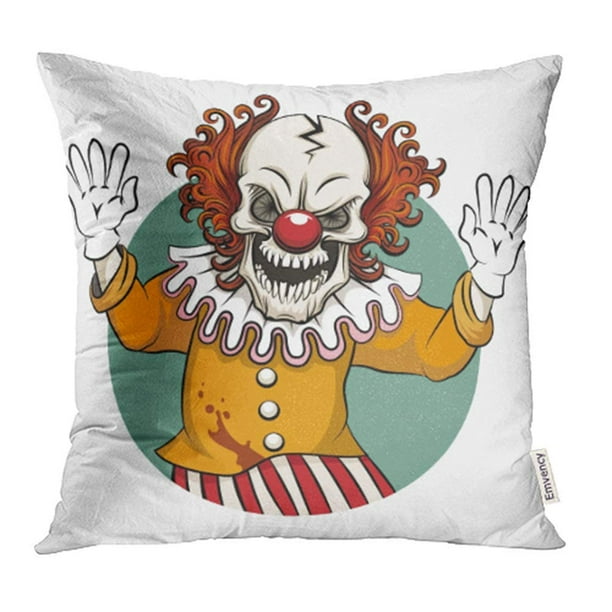Halloween Designs & Accessories Creepy Horror Halloween Clown Face Throw Pillow Multicolor 16x16 